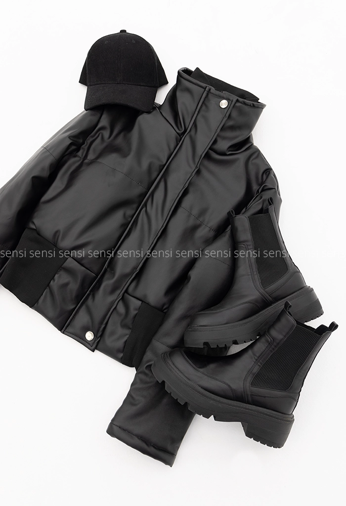 کاپشن چرم کوتاه پشم شیشه کد1005179